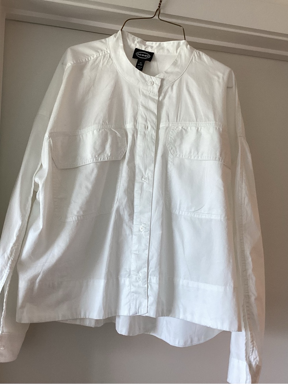 Scoop White Band-Collar Button-Down Shirt